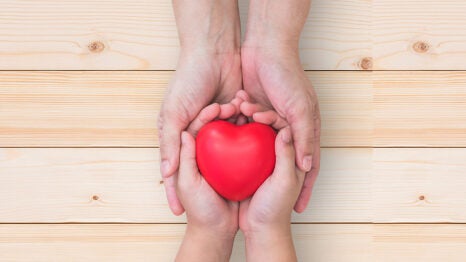 Heart shape in child's hands, held by adult hands