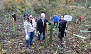PTC colleagues smiling as they plant trees